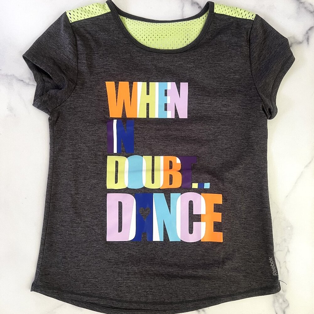 Reebok "When In Doubt...Dance" Speedwick Performance Tee, Gray, Size L (12-14)